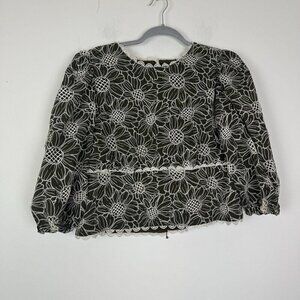 Express Green Lace Crochet Embroidered Long Sleeve Cropped Top Size XL